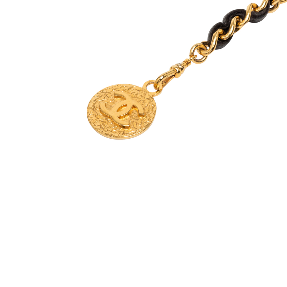 Pre-Loved Chanel Gold Plated Leather Woven Medallion Chain Belt - Picture 2 of 4